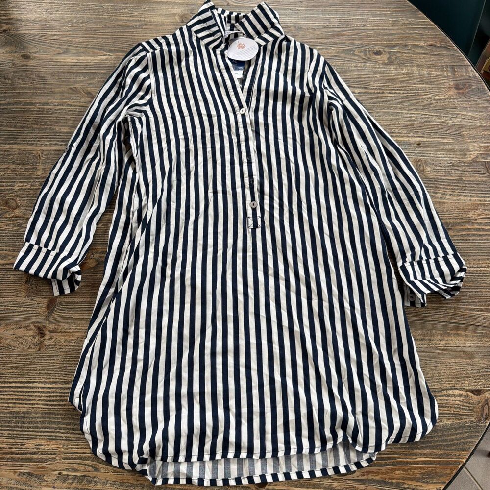 La Mer Luxe August Dress Womens Medium M Navy Nantucket Stripe Resort NWT A154